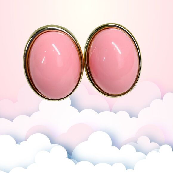 Vintage 80s Earrings Pink Gold Chunky 80s VTG Original Clip On Earrings Vintage - Picture 1 of 9